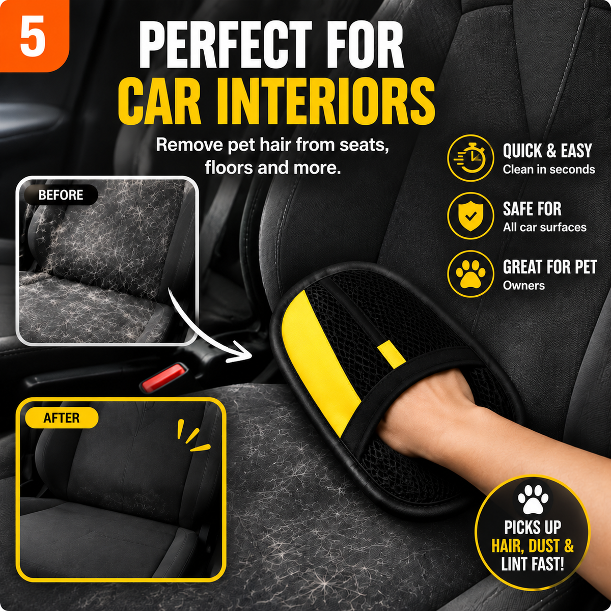 The Pet Hair Removal Glove – Swipe to Lift Fur from Furniture, Clothes & Cars | Limited Time: 70% OFF🐈